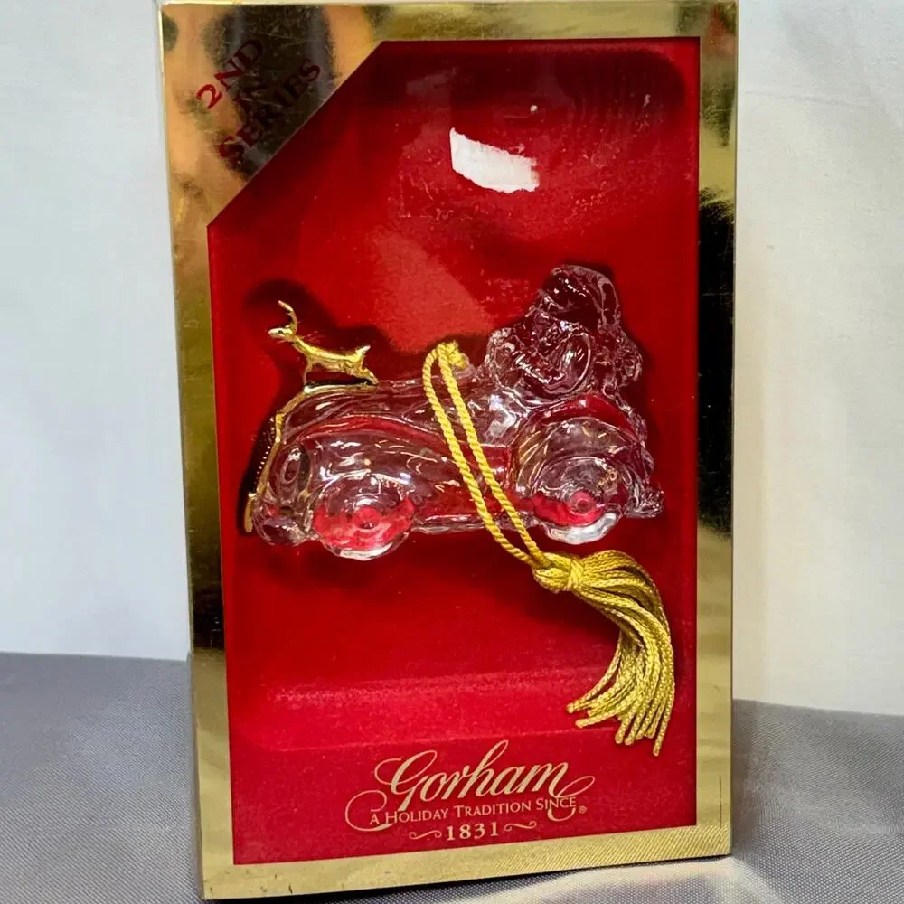 Santa's Roadster Retired Gorham Full Lead Crystal Ornament Second in Series
